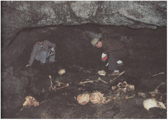 2015년 국제 콜로키움 행사 주제발표 자료에 실린 다랑쉬굴의 유해발굴 현장 사진.