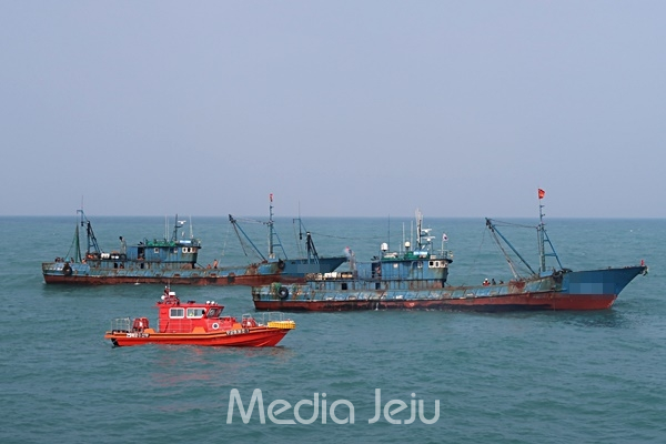 사진은 2019년 제주 해역에서 불법 조업 중이던 중국 어선들. /사진=남해어업관리단.